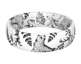 ThunderFit Silicone Wedding Bands for Women, Breathable Printed Design - 5.5mm Width 1.8mm Thick (Animals)