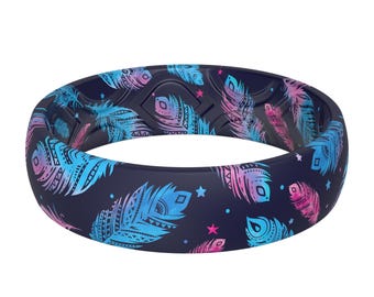 ThunderFit Silicone Wedding Bands for Women, Breathable Printed Design Rubber Engagement Rings 5.5mm Wide 1.8mm Thick - 1 Pack