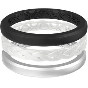 ThunderFit Stackable Silicone Ring Enhancers for Women, Breathable Braided Wedding Bands 3mm Wide 1.8mm Thick, 3-Pack