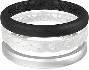 ThunderFit Stackable Silicone Ring Enhancers for Women, Breathable Braided Wedding Bands 3mm Wide 1.8mm Thick, 3-Pack