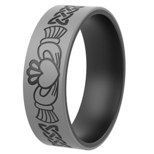 ThunderFit Silicone Wedding Rings for Men and Women, Laser Printed Design - 9mm Width 2mm Thick (The Claddagh)