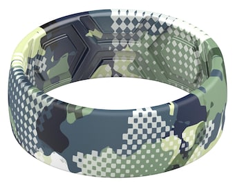 ThunderFit Silicone Wedding Rings for Men, Breathable Printed Design Rubber Engagement Bands 8mm Wide 2mm Thick