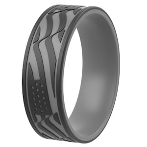 ThunderFit Silicone Wedding Rings for Men and Women, Laser Printed Design - 9mm Width 2mm Thick (Stars and Stripes Flag)