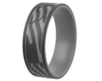 ThunderFit Silicone Wedding Rings for Men and Women, Laser Printed Design - 9mm Width 2mm Thick (Stars and Stripes Flag)