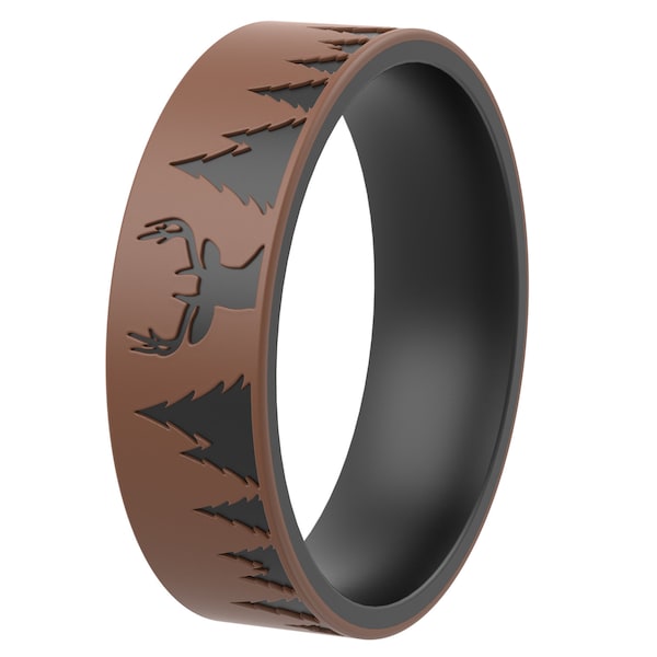 Anillos de boda de silicona ThunderFit para hombres y mujeres, diseño impreso con láser, 6 mm de ancho y 2 mm de grosor (ciervo)