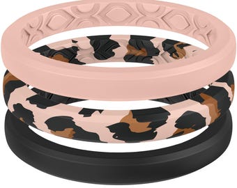 ThunderFit Stackable Silicone Ring Enhancers for Women, Breathable Braided Wedding Bands 3mm Wide 1.8mm Thick, 3-Pack (Y-ZH)