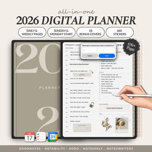 2026 Minimalist Digital Planner for iPad, Daily Weekly Monthly Planner, GoodNotes Planner, Notability Planner, All-in-One Planner, Portrait