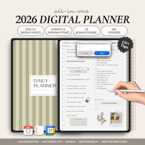 Digital Planner 2026, Minimalist iPad Planner, Daily Weekly Planner Pages, Portrait Layout, Dated Monthly Planner for GoodNotes & Notability