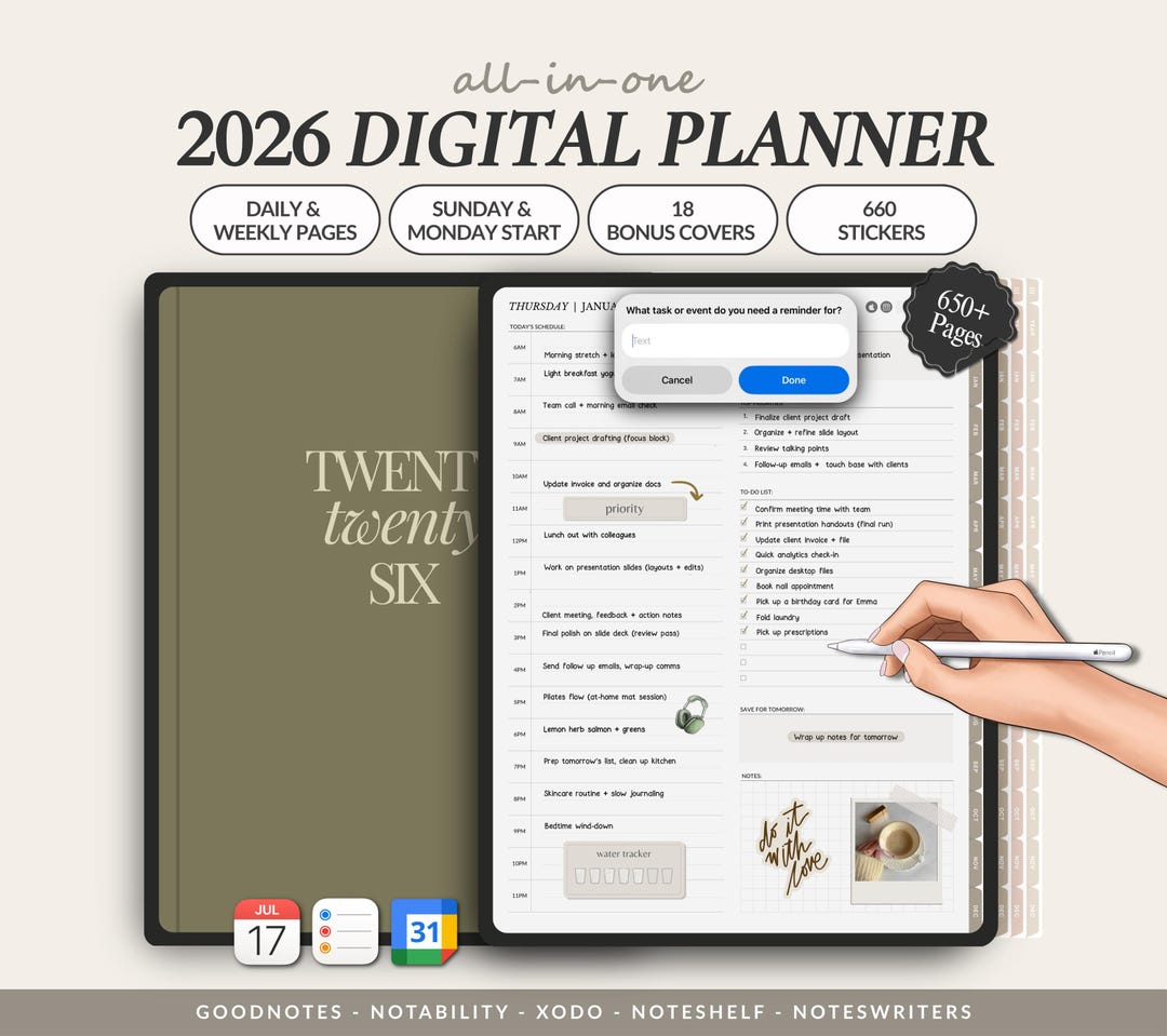Digital Planner for iPad 2026, Dated ADHD Digital Planner, Goodnotes ...