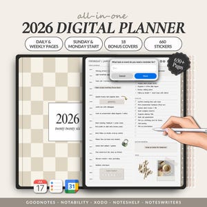 2026 Digitaler Planer für Goodnotes, Notability | Tages-, Wochen-, Monatsplaner für Produktivität und ADHS, iPad Planer, Minimalistischer Planer