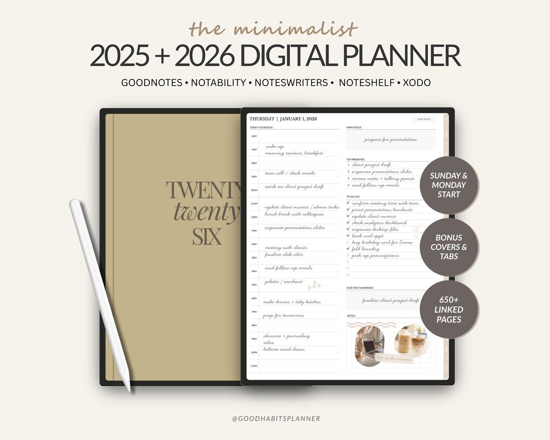 2025 2026 Digital Planner for iPad & Tablet | Goodnotes, Notability ...