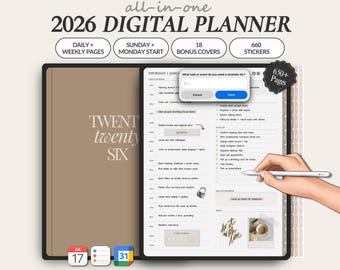 2026 Digital Planner | GoodNotes Planner & Notability Planner for iPad | Minimalist Daily Weekly Monthly Planner for Productivity