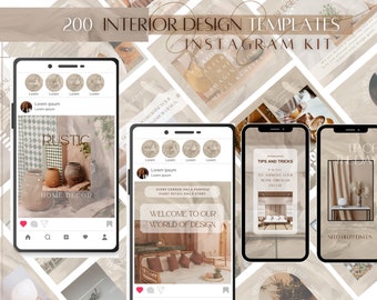 INTERIOR DESIGNER 200  Templates for Instagram / Fully editable in Canva/ Home Decorator/ Social Media Bundle for Interior Designers/ Beige