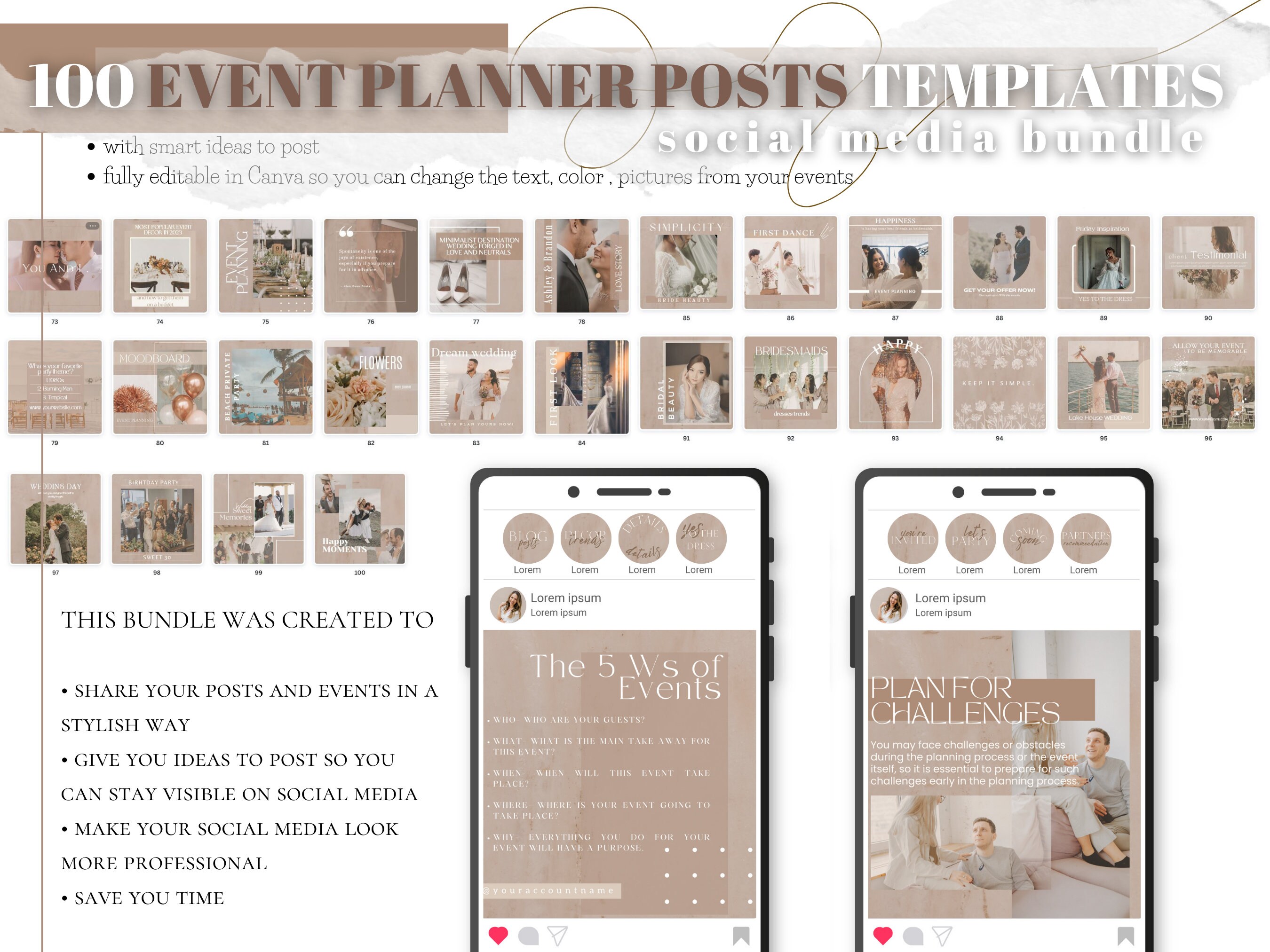 200 EVENT PLANNER Templates for Instagram / Fully Editable in Canva ...