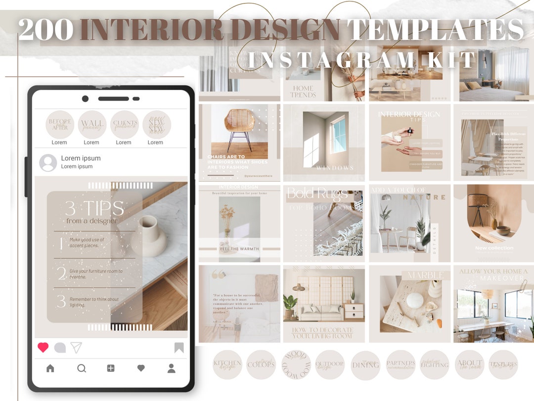 Interior Design Instagram Templates: 200+ Canva Posts (digital Download ...
