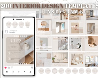 Interior Design Instagram Templates: 200+ Canva Posts (Digital Download)