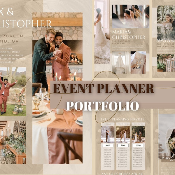 Printable EVENT PLANNER Portfolio Templates/ About the planner/ Wedding Services, Packages / Events presentation/ Fully Editable in Canva