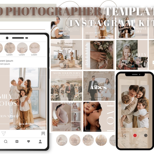 PHOTOGRAPHER Instagram kit/ 170 Templates Fully Editable in Canva/ Instagram Posts/ Story/ Story Highlights/ Photograpy Social Media Bundle