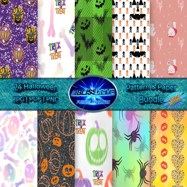 24 Halloween 16x19 Pattern & Paper Bundle, Commercial Use - High Resolution JPG and PNG, 300 dpi