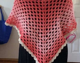 Shawl- Scallop edged shawl- pink shawl- gradient shawl- crochet shawl- handmade