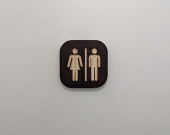 Plaque de porte WC - Pictogramme WC, Signalétique Bois, Panneau de toilette, Homme et Femme.