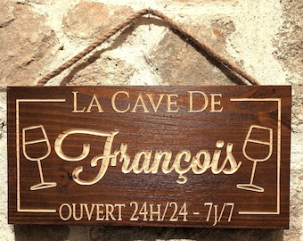 Cartello in legno per cantina e bar personalizzabile, Poster per cantina personalizzabile, regalo papà, prodotto in Francia, Vino e liquori