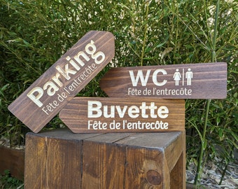 Signalétique extérieur en bois sur mesure, Flèche direction en bois pour gîte & château, signalétique, Panneaux directionnels bois EXTERIEUR