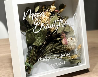 Brautstrauß im Bilderrahmen (personalisiert) - Hochzeit, Braut, Geschenk, Hochzeitsgeschenk