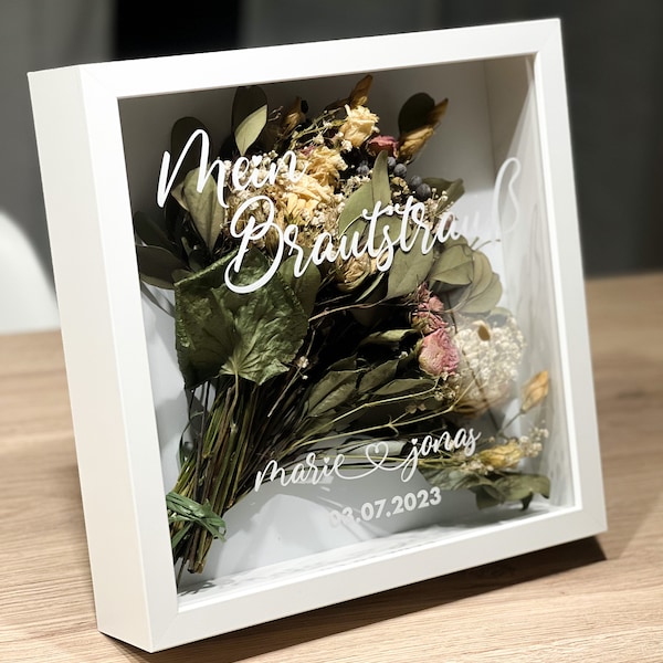 Brautstrauß im Bilderrahmen (personalisiert) - Hochzeit, Braut, Geschenk, Hochzeitsgeschenk