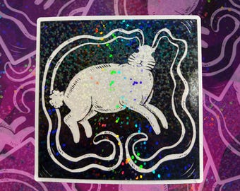 Wiggle Bunny Ears, Square Black and White Sticker 3 and 2 inch, Dot Holographic