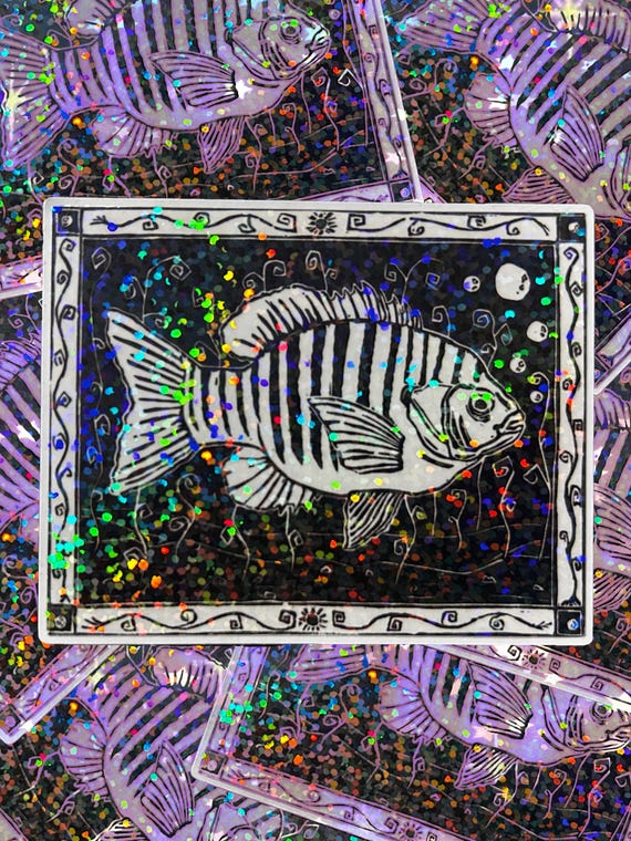 Holographic Sunfish Sticker: Minnesota Fishing Linocut Art Sticker