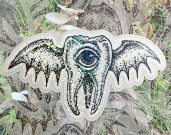 Tooth Bat Gothic Eye 3.25 inch Holographic Glitter Sticker