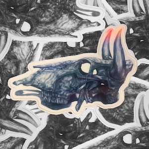 Spooky Cow Skull 3.5 Inch Black and White Shifting Holographic Shiny Sticker