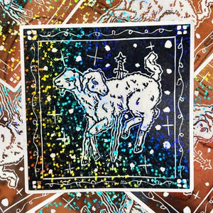 Celestial Two Headed Lamb 3 Inch, 2 Inch Square Holographic Sticker