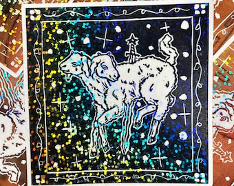 Celestial Two Headed Lamb 3 Inch, 2 Inch Square Holographic Sticker