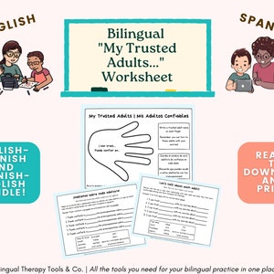 Bilingual &quot;My Trusted Adults...&quot; Worksheet for Kids andTeens | English and Spanish | Therapy Tools