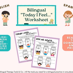 Bilingual Today I Feel...(Hoy me siento...) Worksheet for Kids | English and Spanish | Therapy Tools