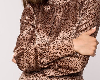 Modest Dress Maxi Animal Print Satin Long Sleeve