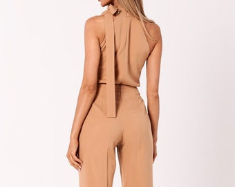 Sleeveless Jumpsuit Tie-Neck 4 Colors