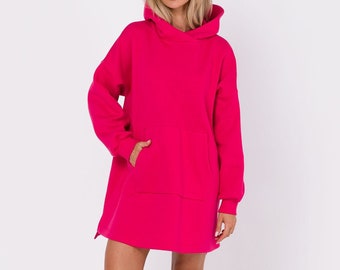 Sweatshirt Dress Hooded Mini Fuchsia