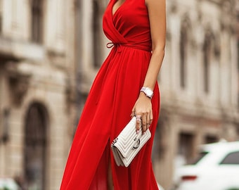 Red Bridesmaid Dress Maxi Red Wedding Guest