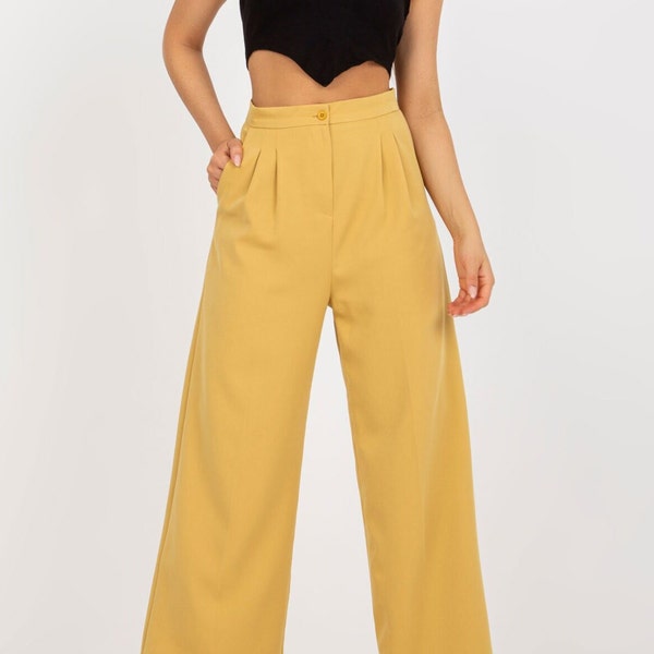 Hose mit weitem Bein Hohe Taille Butter Farbe