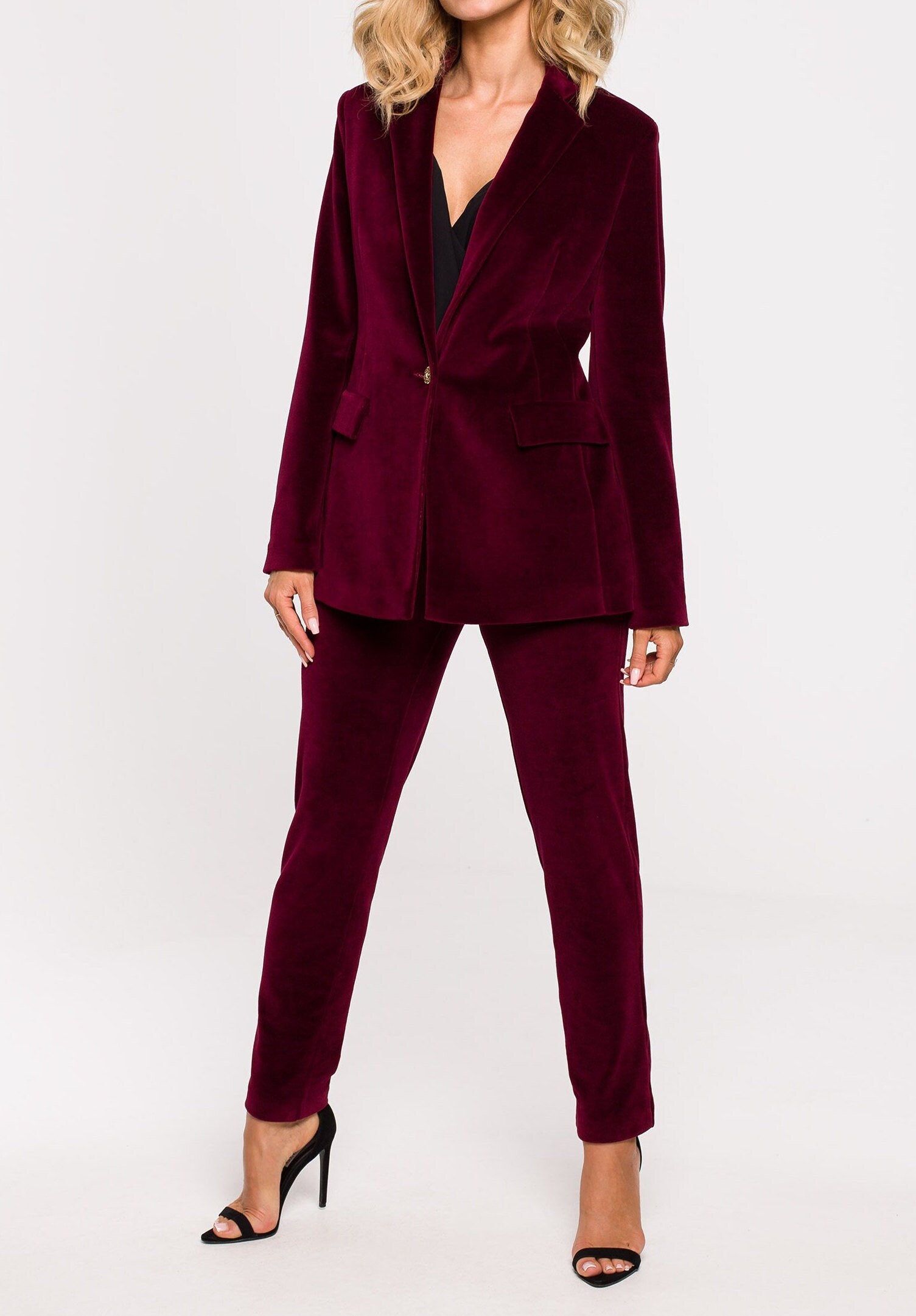 Classic Work Blazer & Trouser Women's Pant Suit Set - Wine Red – The  Ambition Collective