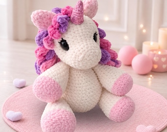 Crochet Unicorn Pattern - Amigurumi Plush Unicorn (French & English versions)