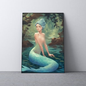 Enchanting Mermaid Art Print - Digital Download | Fantasy Ocean Illustration | Mystical Sea Creature Wall Decor | Whimsical Mermaid Artwork