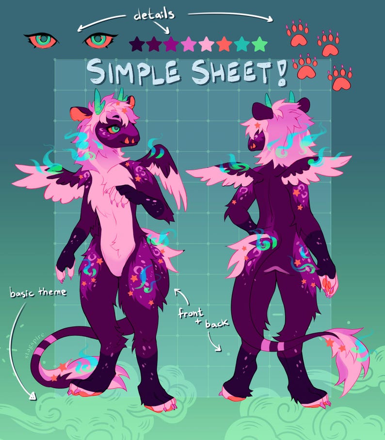Furry OC Simple Reference Sheet || Furry Commissions image 1