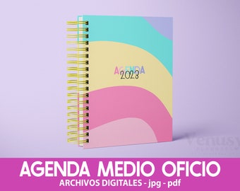 PRINTABLE AGENDA 2024 / Medio Oficio / in Spanish / weekly view agenda / pastel color / 2024 / colorful pastel agenda