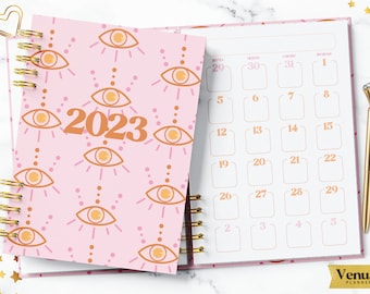 PRINTABLE 2023 AGENDA / A5 Media Carta / in Spanish / weekly view agenda / Retro / 2023 / minimalist retro agenda