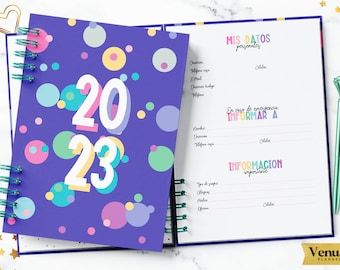 PRINTABLE AGENDA 2023 CONFETTI / A5 / in Spanish / weekly view agenda / half letter / 2023 / colorful agenda