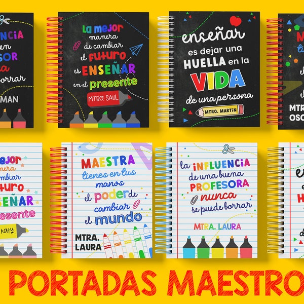 PORTADAS PARA MAESTROS / Frases Maestro / 24 Archivos Digitales / jpg / portadas para cuaderno / portada agenda / portadas libretas docentes